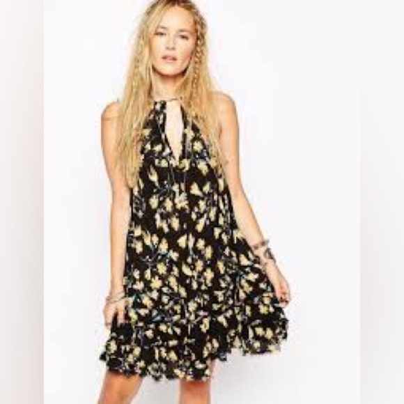 Free People Intimately Free Black with Yellow Floral Ruffle Mini Size Small - Picture 2 of 6